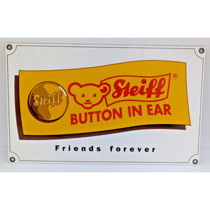 Steiff Button in Ear Friends Forever Porcelain Enameled Advertising Sign 12x7.5
